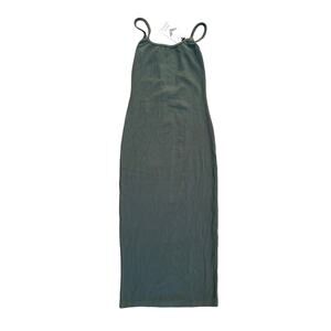 Vale Genta - Açaí Ribbed Midi Dress in Light Olive Green